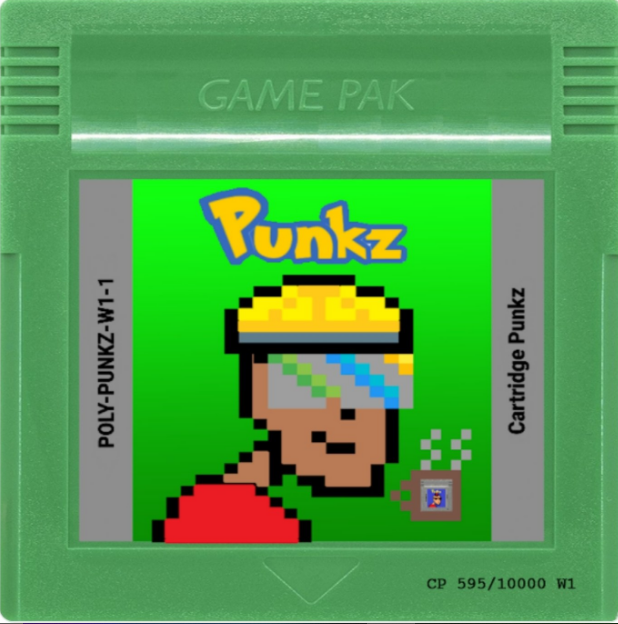 NFT by CartridgePunkz. A take on a retro cartridge with artowrk on the label. 