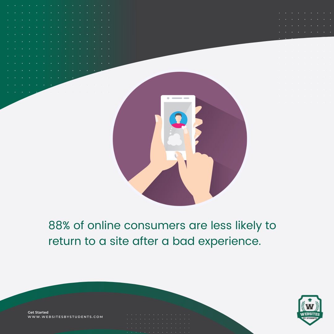 sitesbystudents's tweet photo. Visitors who have first bad experience with your website will never return back and 88% of the internet users agree to this. User experience &amp; satisfaction is all that matters for the customers. This is key to gain confidence &amp; trust of the visitors and turn them into customers. https://t.co/VtORHivOhf