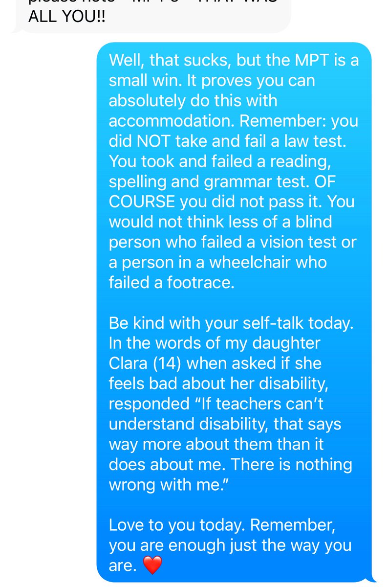 A young adult I am honored to work with texted today that he did not pass the Bar exam because of his undiagnosed dyslexia. Below is how I responded to him.👇🏽Students should not leave school unidentified. The impacts on employment are significant. #SayDyslexia