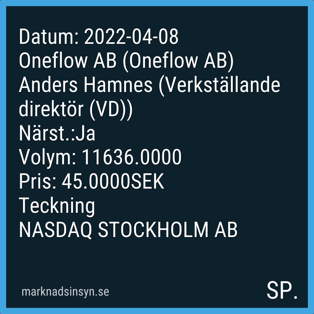 svenroed's tweet image. Få SMS via marknadsinsyn.se. Datakälla: FI Insynshandel. #oneflow #SE0017564461 $onef oneflow