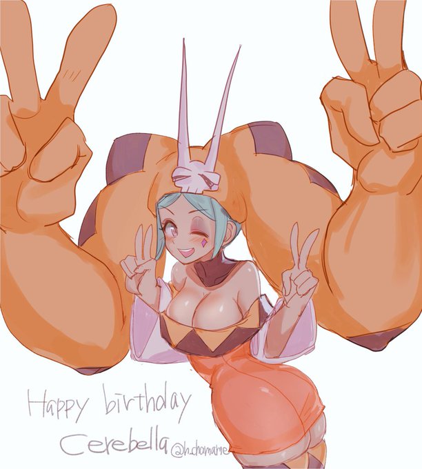 #スカルガ版深夜の真剣お絵描き60分一本勝負
#Skullgirls1HourDrawing

Happy birthday, Cerebella🎂🎂! 