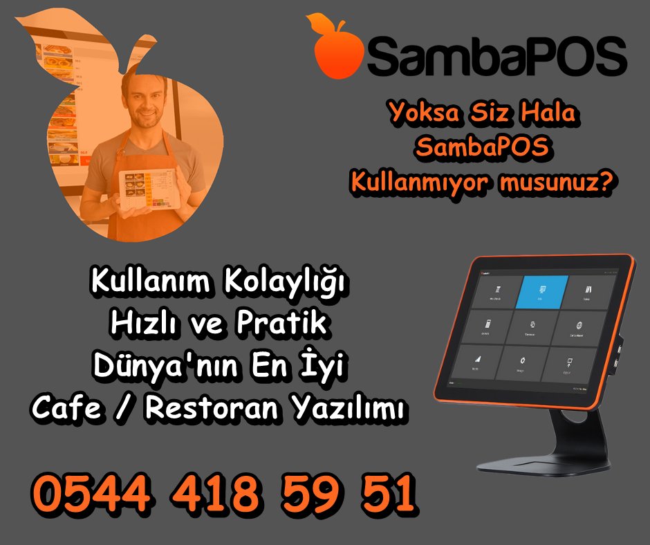 SambaPOSv5's tweet photo. SambaPOS v5 Pro İşletmenizin Gücü
Kullanım Kolaylığı
Hızlı ve Pratik Oluşu ile
Dünya'nın En İyi Cafe / Restoran Yazılımı...
0544 418 59 51
#sambapos #sambaposv5 #sambaposv5pro  #eskişehir #anadoluüniversitesi #osmangaziüniversitesi #tepebaşı #odunpazarı #kütahya  #bursa #ankara https://t.co/KQoGc6bEmD
