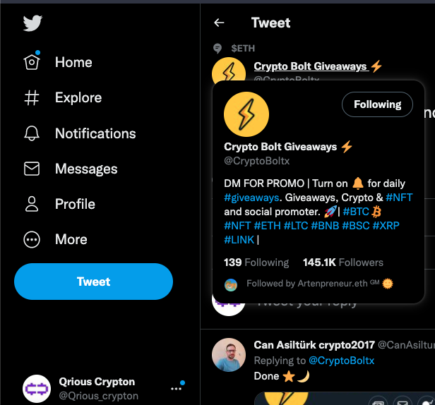 Qrious_crypton's tweet photo. @CryptoBoltx 0x3Ab09BD586C46453f79318520B33FAeEbb2A9aDA https://t.co/N7MwyALvEz