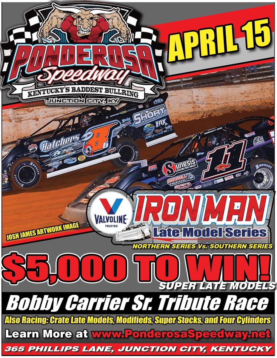 PonderosaSpeed's tweet photo. We are under 1 week away! 50th season opener @PonderosaSpeed! @CTPROMOTE @Valvoline Ironman Late Models $5k/win #BobbyCarrierSrTribute. For full schedule visit https://t.co/9UQffUyQtf https://t.co/D0HqSO12hH