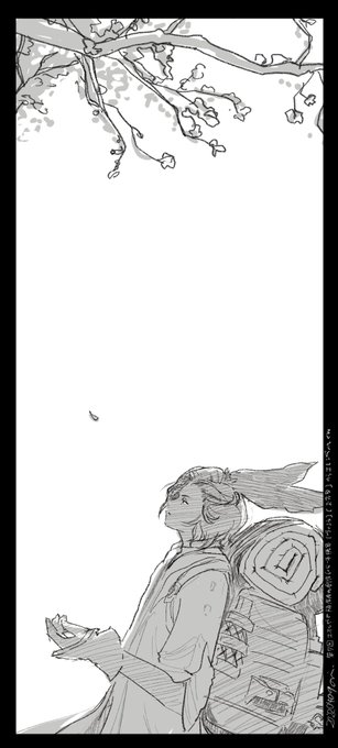 #エオルゼア版深夜の創作60分一本勝負 

[ ヴィエラ][お花見]で エレンヴィルくん
またすっかり忘れて遅刻してしまった～ 