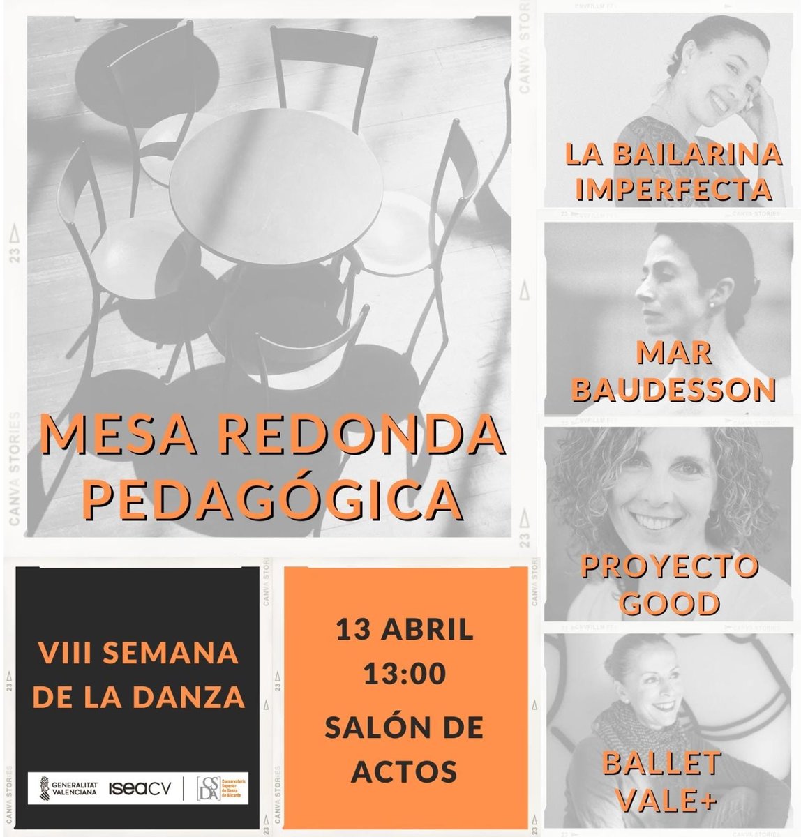 CSD_ALICANTE's tweet photo. Mesa redonda pedagógica - 13 abril - 13:00h
En ella hemos reunido cuatro maneras de enfocar la Pedagogía de la danza. Estará Andreza Carvalho, Mar Baudesson, Asun Noales y Esther Mortes. Mesa de lujo moderada por la #DocenteCSDA Teresa Neira.
@GVAinnova @DIseacv @iseacv https://t.co/bJ364GzZu6