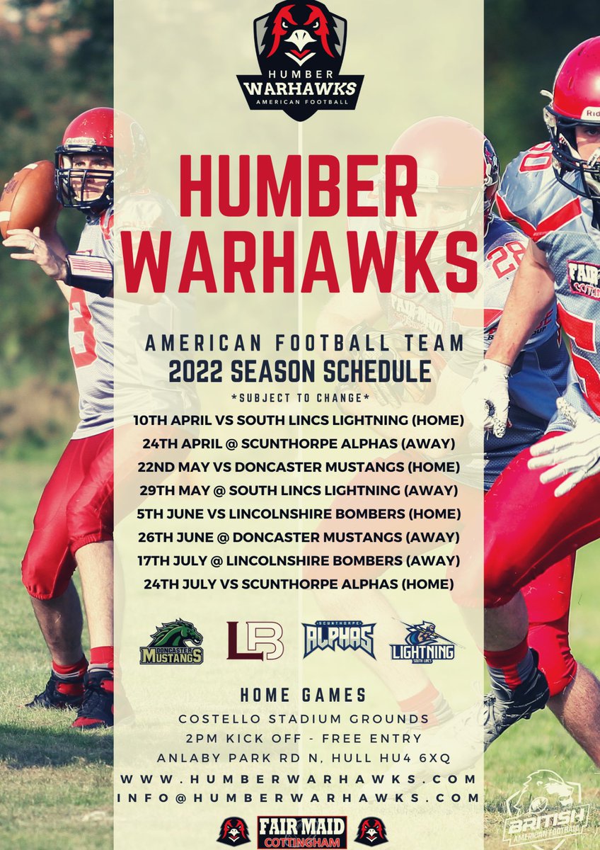 humberwarhawks's tweet photo. Tomorrow we have our season opener against @lincs_south with KO scheduled for 2pm ๐๐ #LetsGoWarhawks https://t.co/maoT7ndocn