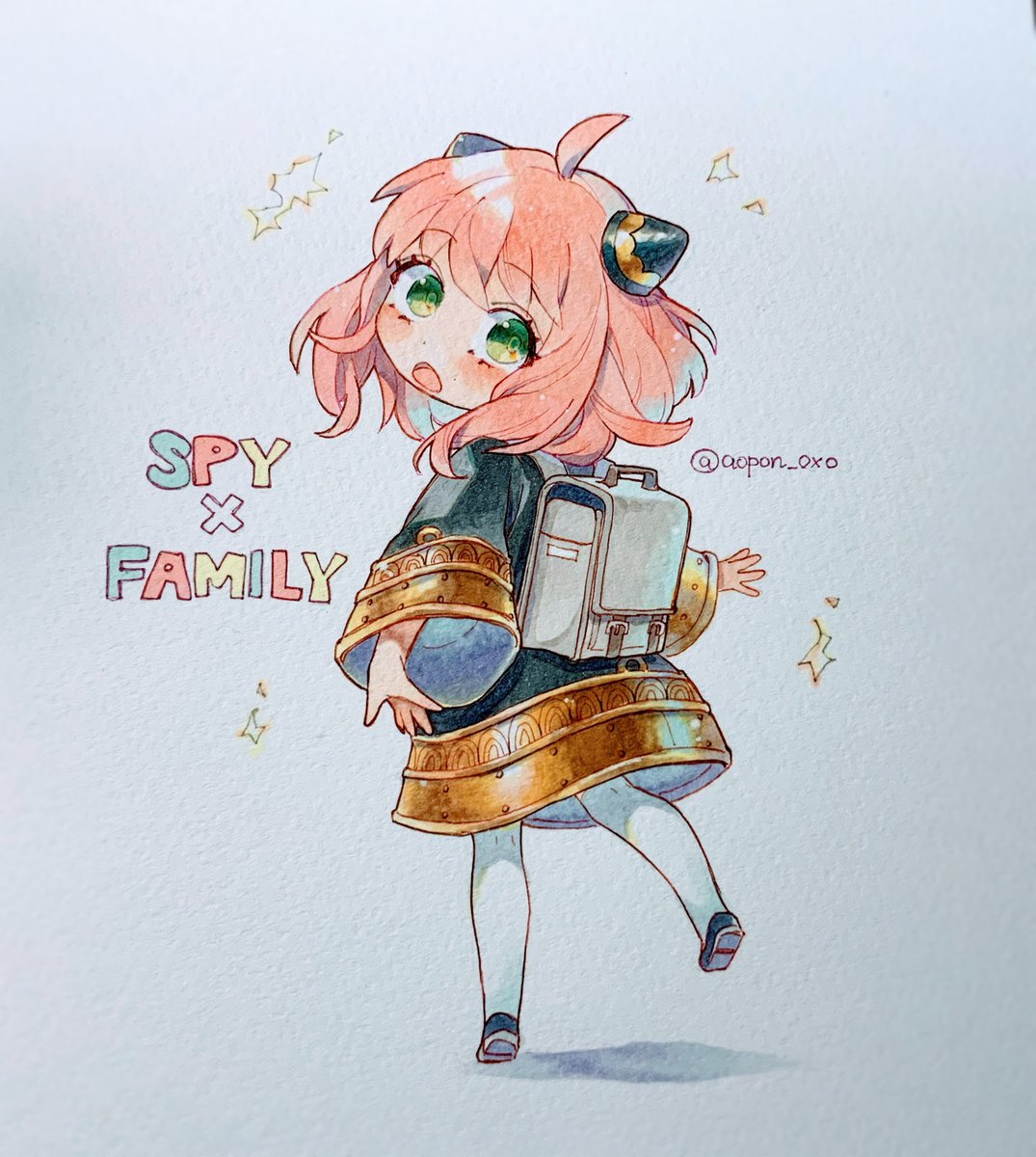anya (spy x family) 1girl female child green eyes pink hair solo bag backpack  illustration images
