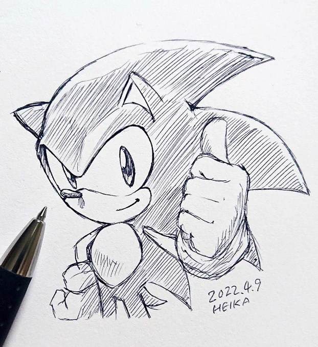 今日のラクガキは超久しぶりにソニック!ボールペン1発描き!最近セガ系のツイートしてなかったので忘れないようにせんとイカンですね#Sonic #SEGA 