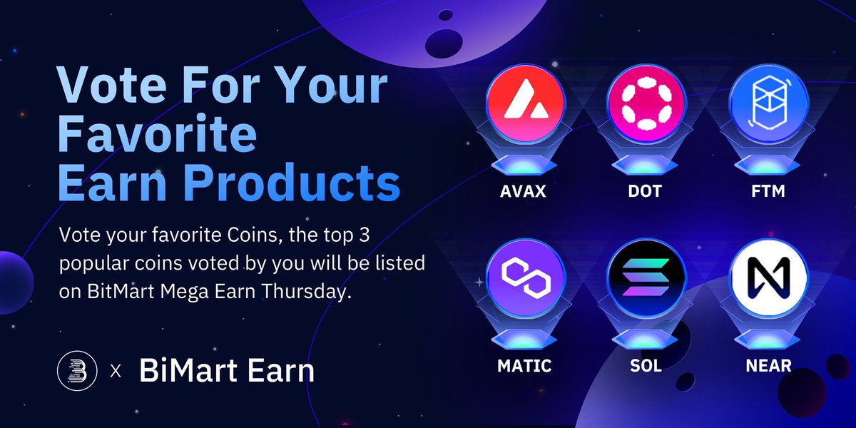 BitMartExchange's tweet photo. 🔥Want to decide which coin will be featured on Mega Earn Thursday with a 100% APY promotion?!

🗳️Vote for your favorite coins NOW and the top 3 will be listed on Mega Earn Thursday next week!

👉🏻Vote here:  https://t.co/yhZOcRahjo

✨BitMart Earn: https://t.co/3Gvx1g0gbJ https://t.co/sISPBDM7SD