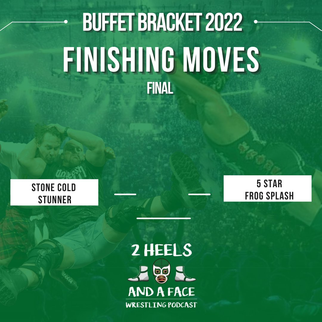 #MarchMadness might be over, but were still in the final round of the #BuffetBracket

Good luck to the 5 star frog splash, maybe @TherealRVD can rally the troops. 

Vote ---> bit.ly/3JxcSrm