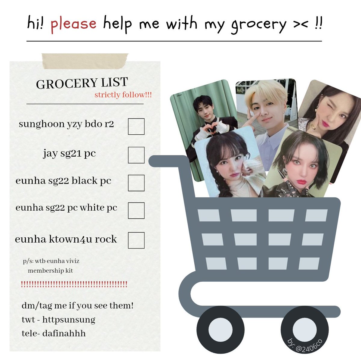 wtb wtb my wishlist
🗯️ don't have budget can qyop ur price
📍 don't overpriced
🛍️ prefer local/ on hand /

#pasarENHYPEN #pasarenhypen #pasarviviz #pasarVIVIZ #pasargfriend <a href="/pasarVIVIZ/">pasarviviz | slow rt</a> <a href="/PasarEnhypen/">PASAR ENHYPEN 🇲🇾 (slow)</a>