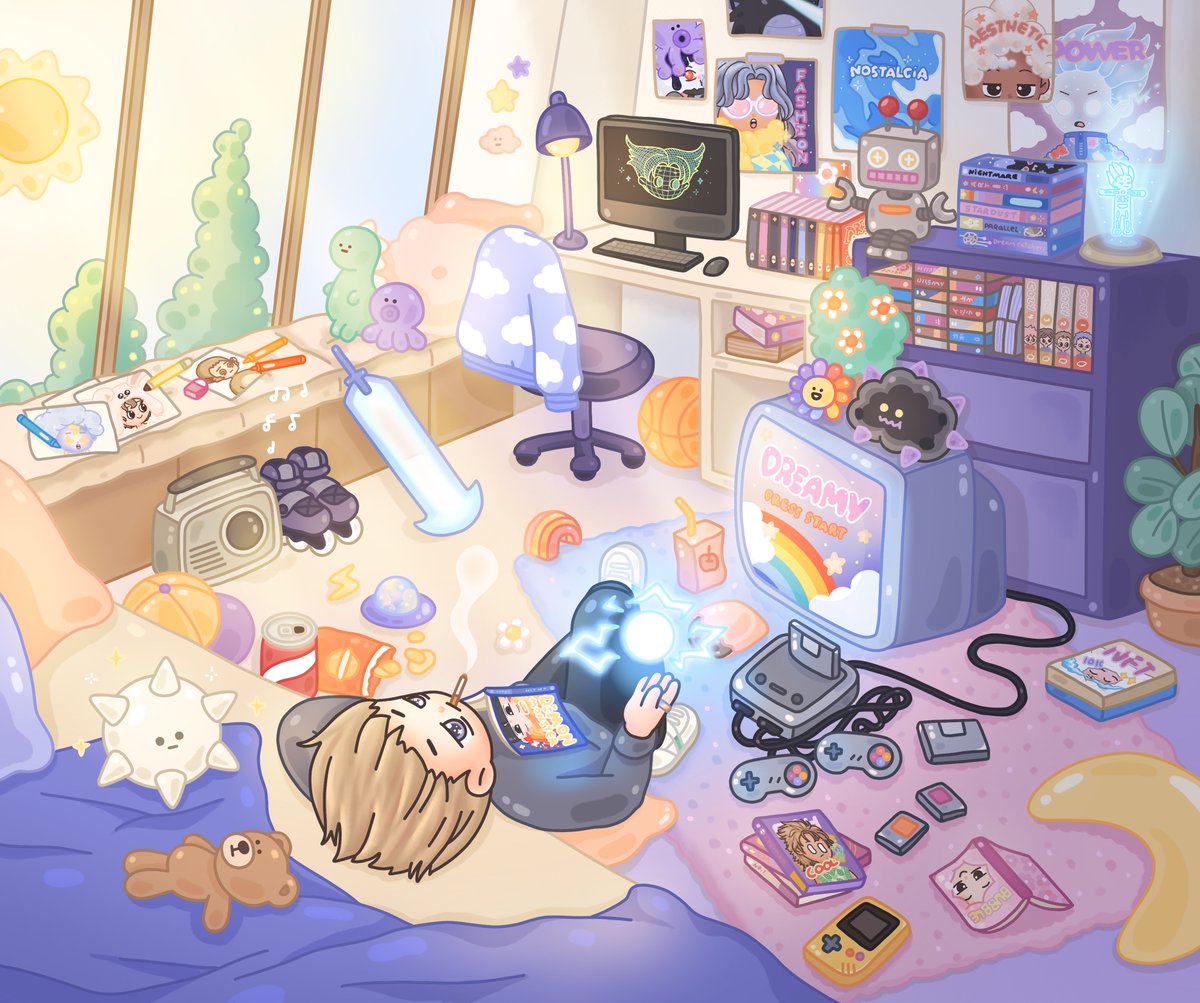 dreamy's tweet image. The natural light seeping though the windows is soothing. It helps us feel connected with what is going on outsides whilst confining ourselves to our bedroom walls in an effort to escape the noise.

Oh... check out my manga collection! ☄️