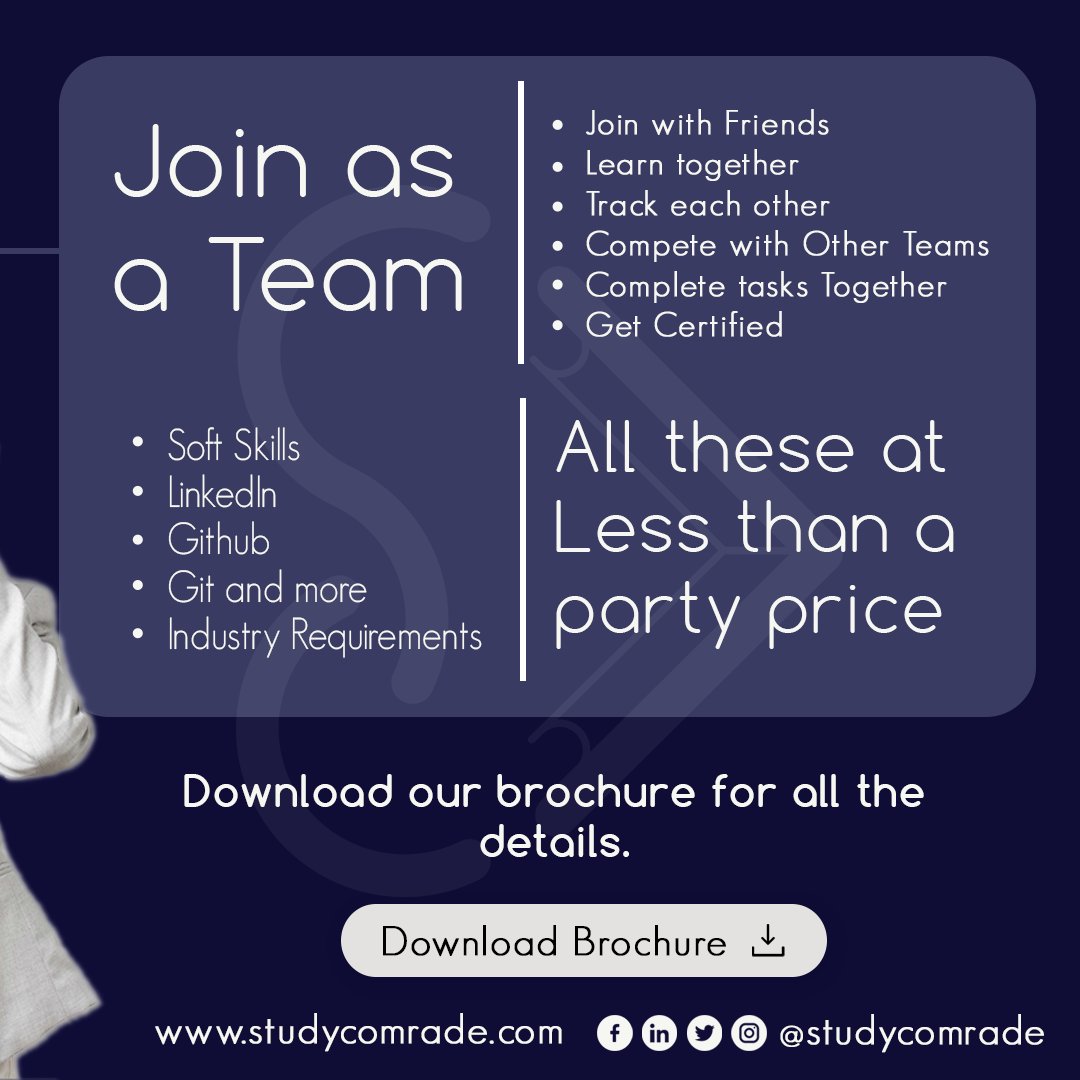 studycomrade's tweet photo. Hello Comrades!

Now Become a Full Stack Java Developer along with your friends in Study Comrade and get a high paid job in no time!

Download brochure for all the details.

https://t.co/kem00Sf6pz

Now getting a Job of 10 LPA is not so tough. https://t.co/gbqqCgELEL