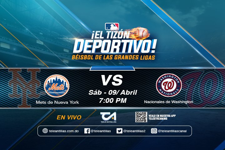 TeleAntillas10's tweet photo. Sintoniza hoy en la MLB por #ElTizonDeportivo🔥🔥 el partido vs #MestdeNuevaYork VS NacionalesdeWashington por #Teleantillas y #coral
Beisbol de las Grandes Ligas!
#ElTizonDeportivo #MLBporTeleantillas #MLBporCoral #MLB20 https://t.co/zArUP9CA11