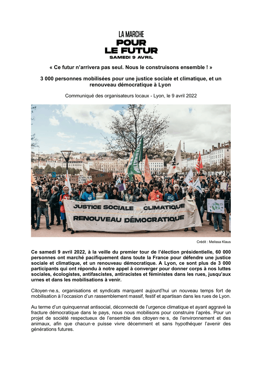 Lyon_Climat's tweet photo. 📣 COMMUNIQUÉ DE PRESSE

60 000 personnes mobilisées en France, plus de 3000 à Lyon ✊ 

La #MarchePourLeFutur marque un nouveau pas dans la construction du monde d’après !

Crédits photo : Mélissa Klaus et Michael Augustin https://t.co/XGL4tbPkUr