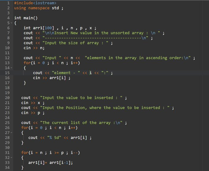 tripathi__vt's tweet photo. day"71" of #365daysofcode with 
@scaler_official

problem : "write a program to insert a element in array at the desired position(index)."
//Started with C++//
#scalerdiscord #scalerlearning https://t.co/Lv3QnkNrTg