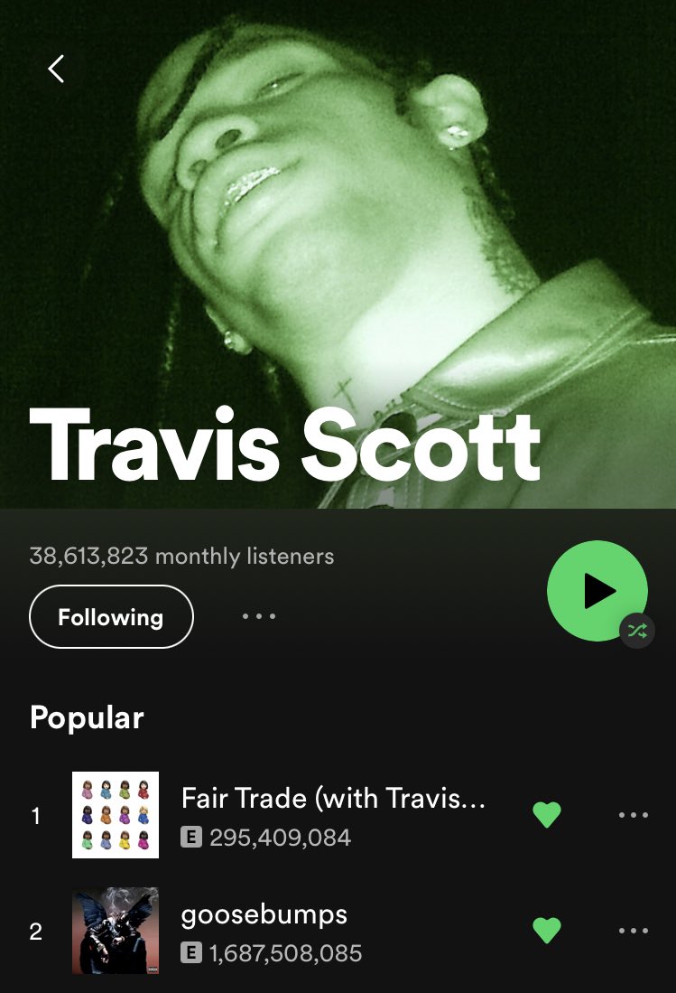 LAxFLAME's tweet photo. Travis Scott having 38 million monthly listeners without dropping a solo album since 2018 isn’t talked about enough https://t.co/jIymtCfkwe