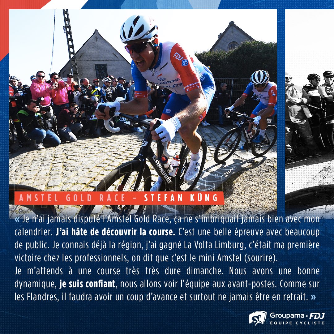 GroupamaFDJ's tweet image. Demain, Stefan Küng disputera pour la première fois de sa carrière l’Amstel Gold Race, avancée d’une semaine dans le calendrier. 💬