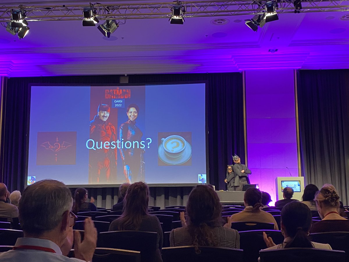 EBlaneyDavidson's tweet photo. When you go to the #OARSI2022 debate and end up in a discussion between Batman and Catwoman. #kapow #bestdebateever https://t.co/E7iRLlzFdu
