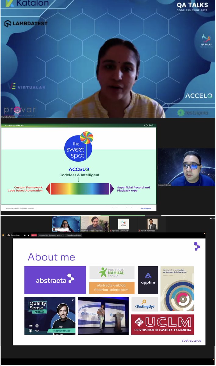 Lovely conference by <a href="/QTechtalks/">QA Talks Community</a>  community  

Gained loads of knowledge in it 

Thanks to all our speaker for such a powerful session

And also our sponsors 
<a href="/VirtualanS/">Virtualan Software</a> 
<a href="/ACCELQ/">ACCELQ</a> 
@lambdatesting 
<a href="/testsigmainc/">Testsigma</a> 
<a href="/ProvarTesting/">Provar</a> 
<a href="/katalon_studio/">Katalon</a>