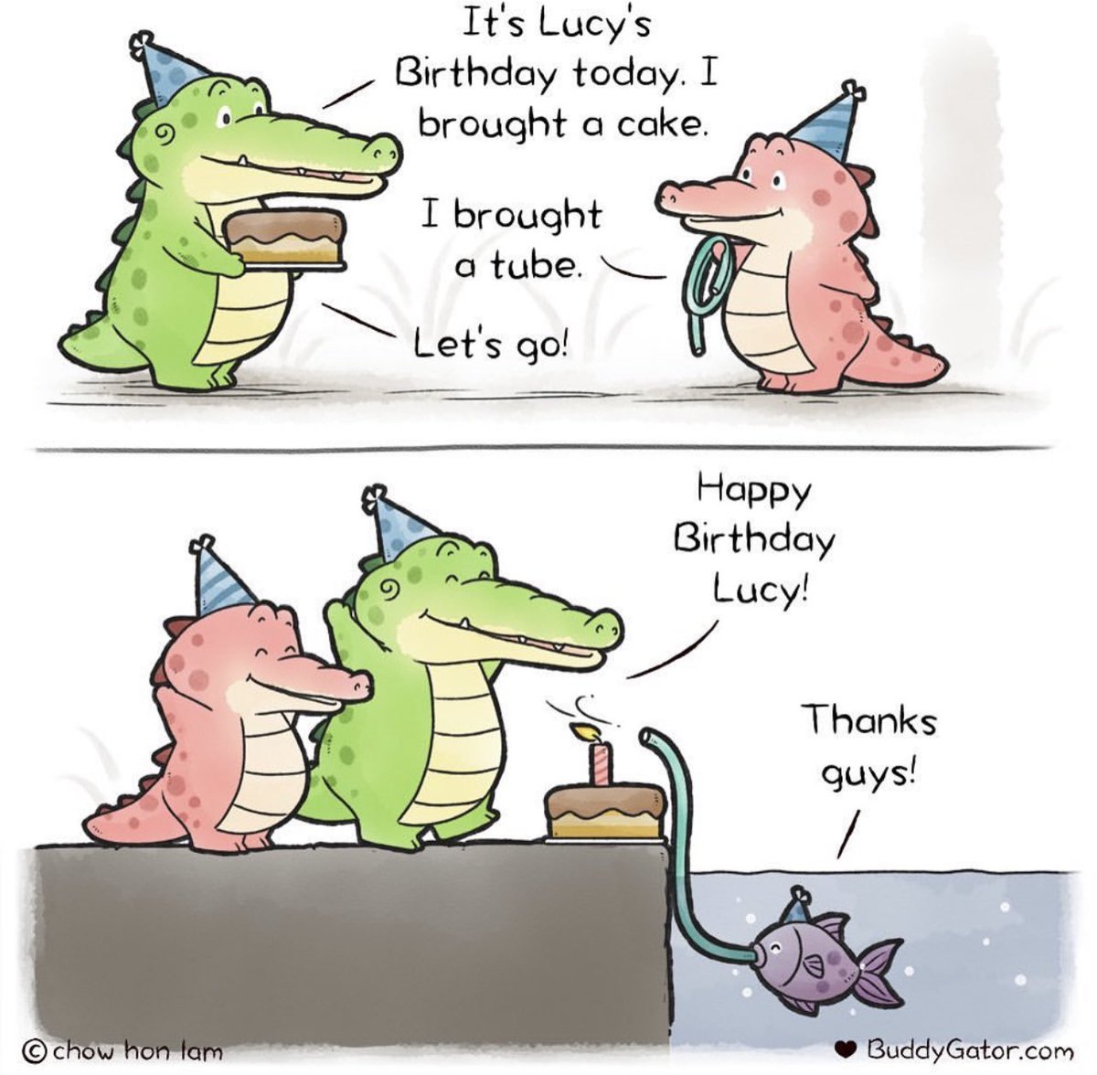 JessBakedBee's tweet photo. Happy Morning everyone! Hope this makes you smile !  @buddygatorcomic thank you 😊 #humorismedicine #weallloveaparty #buddygatorcomic #happybirthday #Lucy #Jessbakedbee https://t.co/X3j2JZxYhT