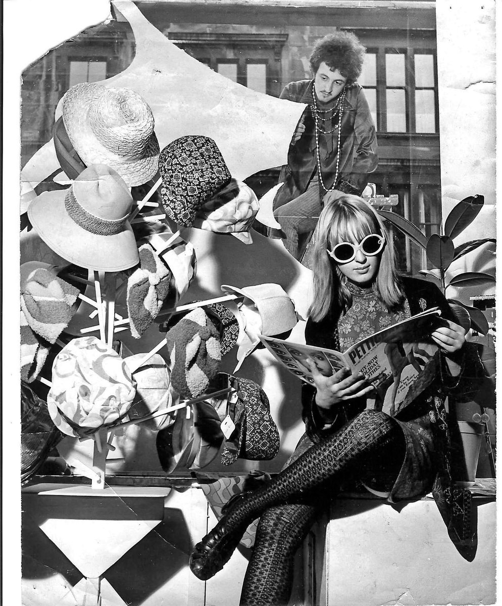 LostGlasgow's tweet photo. Too groovy!

The In Gear boutique, on Gibson Street, in 1966.

The model is Susan Boyd, who went on to become one of the key script writers for EastEnders.

The guy in the window is my late mate, musician and artist, Clifford Hanley Jr (son of journalist and author Cliff Hanley). https://t.co/mEsUC7ARnR