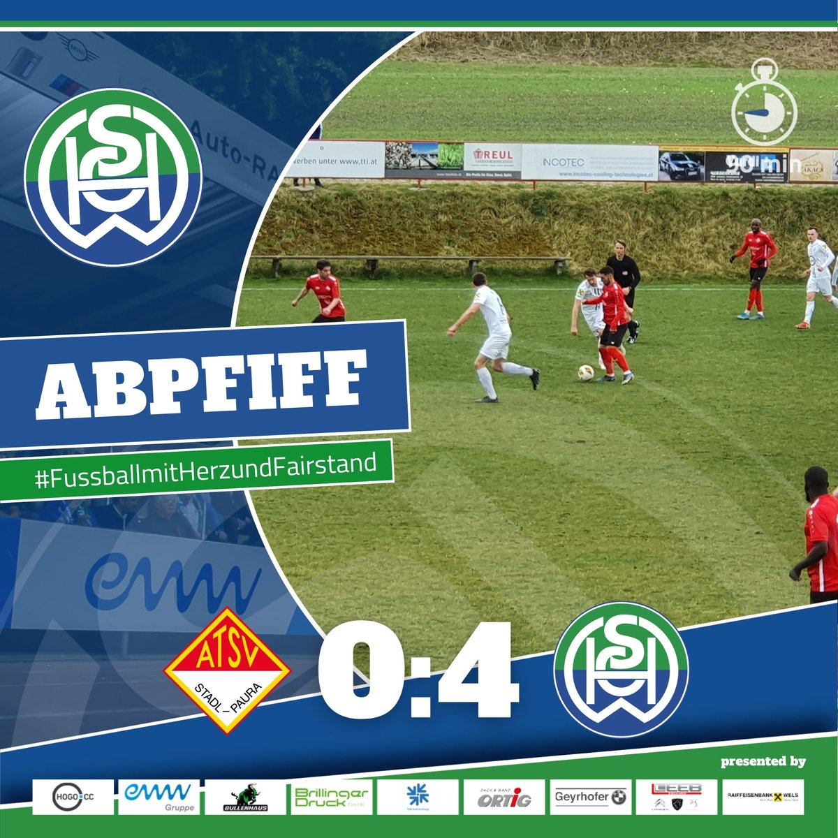 +++ Endstand +++

Kantersieg in Stadl-Paura!!
Wir gewinnen das OÖ-Derby auswärts mit 0:4!!!

Tore: Lukas Ried 2x, Alexander Fröschl, Harun Sulimani

💙💚

Spielbericht folgt..... 

#FussballmitHerzundFairstand