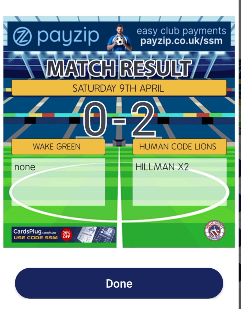 What a very sloppy game today but the lads get the 3 points and guaranteed promotion 👏 

<a href="/hillman_stuart/">stuart hillman</a> finally out and  back up top and gets us the only 2 goals in the game 

Now we move forward and try get the title win 🏆