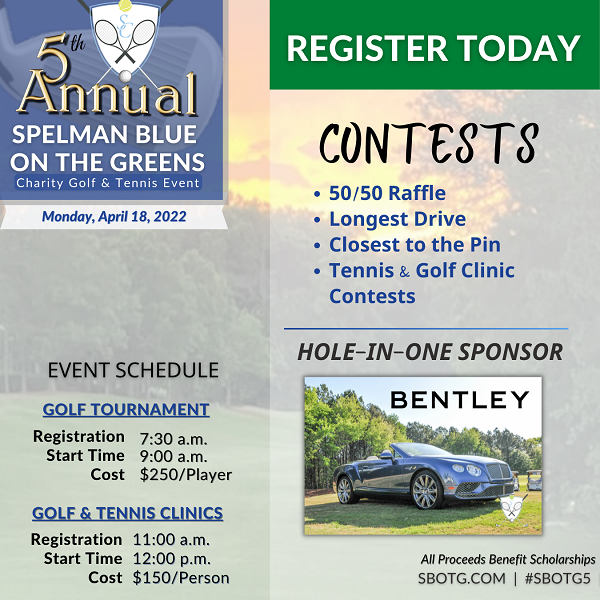 SpelmanBOTG's tweet photo. This is your final weekend to register for the SBOTG5 golf tournament, or the golf or tennis clinic. There are limited spaces remaining. Make sure that you reserve your spot today!

#naascatlanta #sbotg #sbotg5 @NAASC_Atlanta https://t.co/hOVkkPVhoD