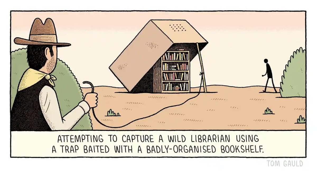 ByronLibrary's tweet photo. As #NationalLibraryWeek draws to a close, we want to warn our wonderful #ByronLibrary staff not to fall for this trick! They are such hard workers, and none of them could resist wanting to straighten up a badly organized bookshelf! https://t.co/5S52Kggwux