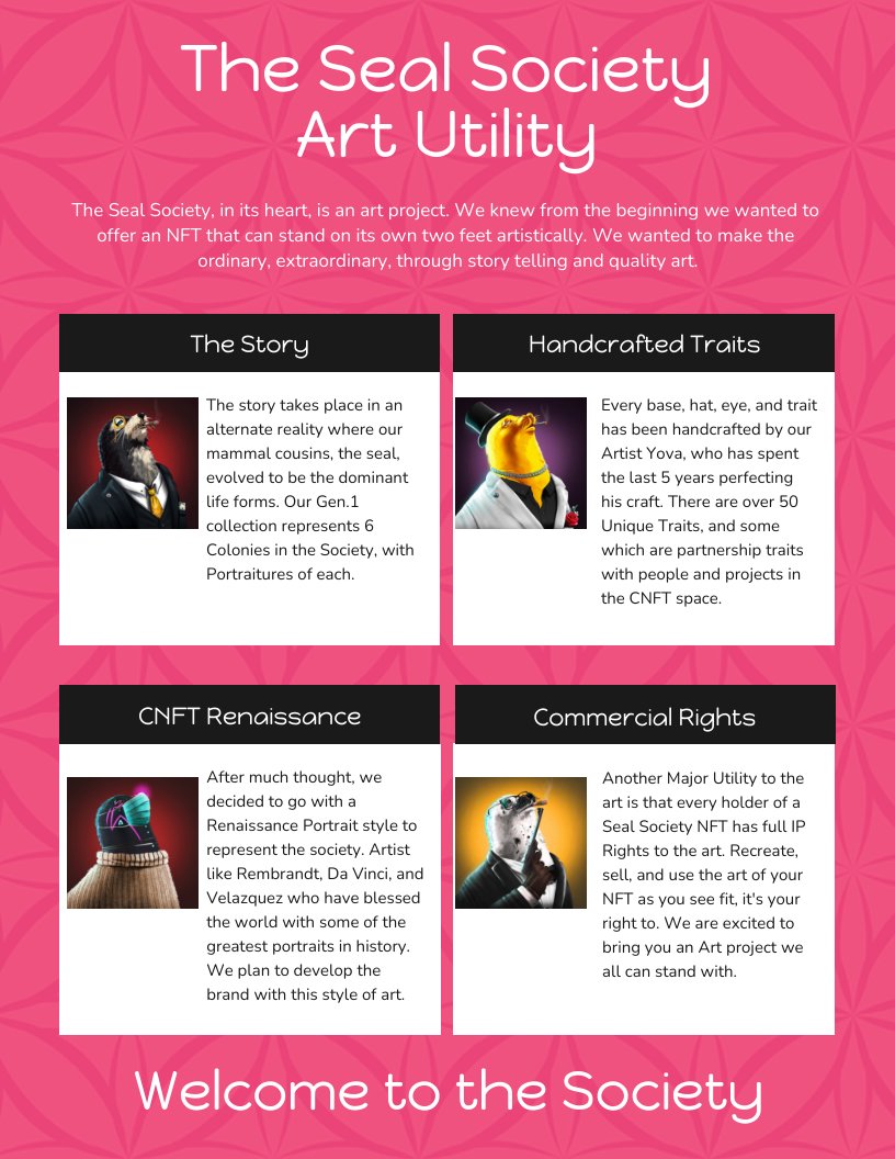SealSocietyNft's tweet photo. Our first featured Utility, the Art. The Art is our heart of the project, its our foundation upon which everything else is built, and it's only right that we acknowledge it as such 🦭

#CNFT #CNFTart #nftart #CNFTCommunity #CardanoNFTs #CardanoCommunity #CNFTCollection #art https://t.co/NuioIV9pI5