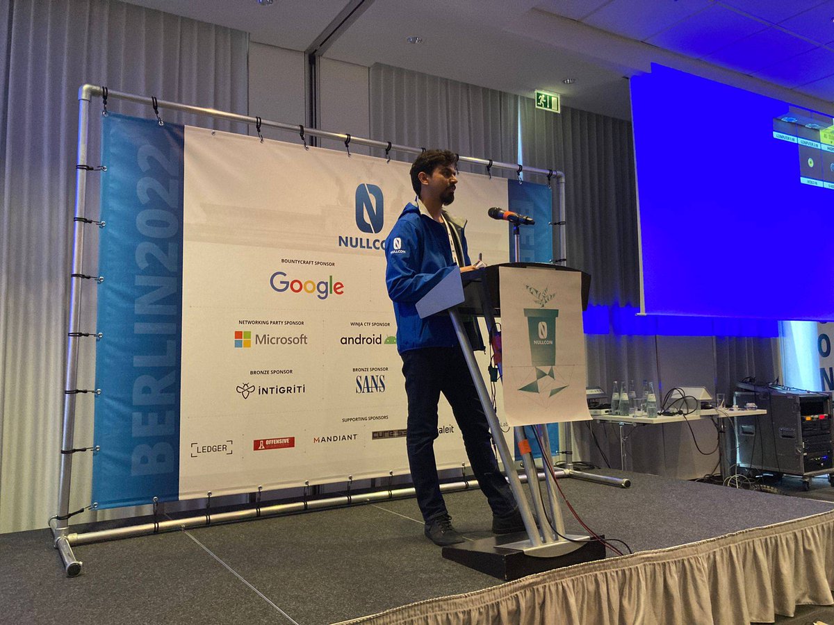 nullcon's tweet image. 🟢Time to say goodbye 🥺 to Nullcon&apos;s 1st Berlin Edition

😎We absolutely enjoyed hosting you folks

✌️Here is Antriksh @antriksh_s with Closing Note + 🔥Announcement of 🏆Winners from @Winja_CTF #HackIM #CTF

#NullconBerlin2022 #Conference #infosec #GreenCon