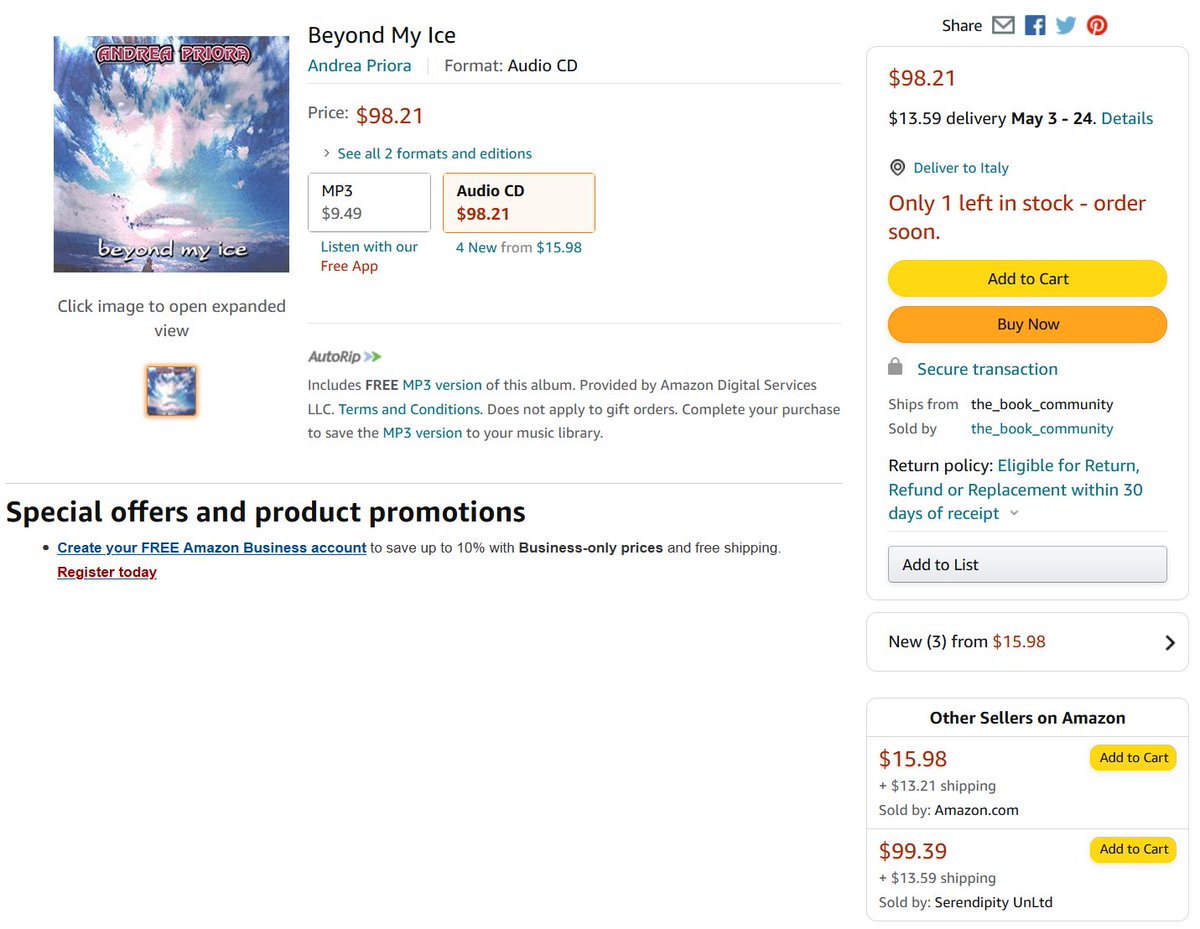 Well, who is selling my old albums audio CDs for 98 and 99 $? 😳 Is it already a collector's item? 😆
WTF, I'm still alive (and kicking) not dead yet! 😅