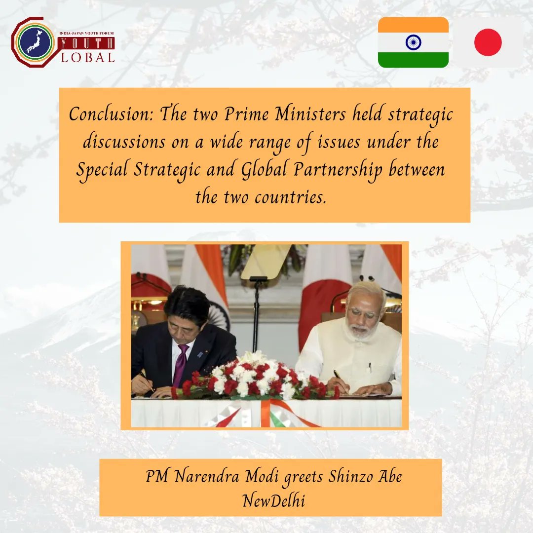 Greetings 
India Japan Youth Forum🇮🇳🇯🇵presents the third post of its series-" Japanese PM visits India -a retrospection"

Template- Dishaa
Content- Tanya
<a href="/JapaninIndia/">Embassy of Japan in India</a>