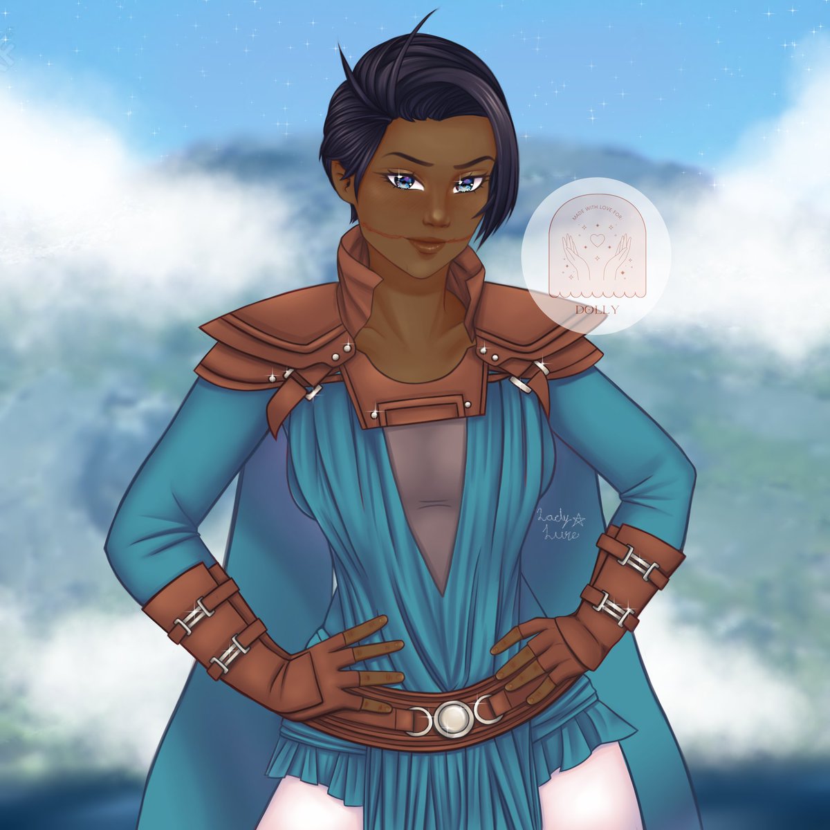 LadyLune7's tweet photo. I leave you with a drawing that I did a few months ago and that took a long time to finish, I really appreciate Dolly's patience and understanding 💖 I had a lot of problems coloring the skin of this character since it is the first time I painted an African-American person. https://t.co/jG2DnZx6oO