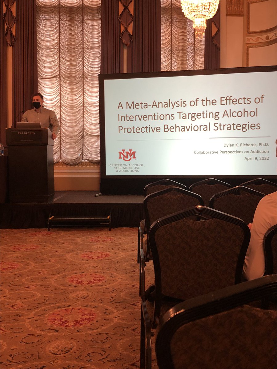 Good morning, all! Last day of CPA, and we’re in the Crystal Ballroom learning about Protective Behavioral Strategies. <a href="/DylanKRichards/">Dylan Richards</a> is starting us off by talking about his meta-analysis on interventions targeting alcohol PBS #CPA2022