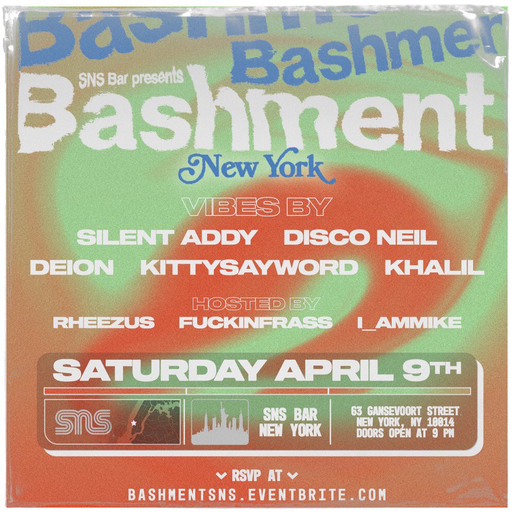 Bashment returns tonight and it will be a full house! Music by  <a href="/silentaddy/">ΛDDY</a> &amp; @disconeil007 with special guests <a href="/kittysayword/">CAT</a>  @alwysflossy and @deiondadj 💫

Doors open at 9pm ✨ Early arrival is suggested for entry!