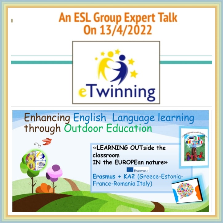 🎥ESL_Webinar on 13/4/22>17.00 CET 
🔴"Enhancing English language learning through Outdoor Education" <a href="/doritagk/">dora</a> <a href="/openroadsmb/">Marisa Badini</a> 
#ErasmusPlus project “LEARNING OUTside the classroom IN the EUROPEan nature” fostered the value of OUTDOOR LEARNING #clil #NewEuropeanBauhaus #etwinning