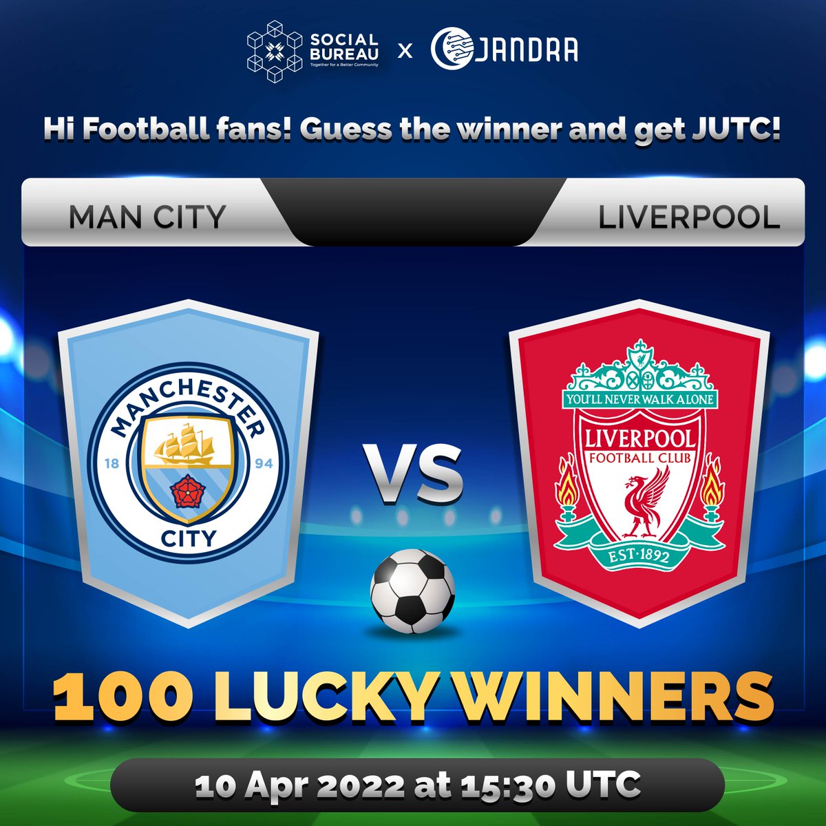 SocialBureau_'s tweet photo. Hi Social!
Are you just as excited for the match as we are!? Guess the winner before the match starts on our telegram, and we will randomly airdrop 100 JUTC to 100 lucky winners!
Telegram Group: https://t.co/qaklzWdtk2
#JUTC
#JANDRA
#AirdropCrypto https://t.co/YZLa3vsjJ8