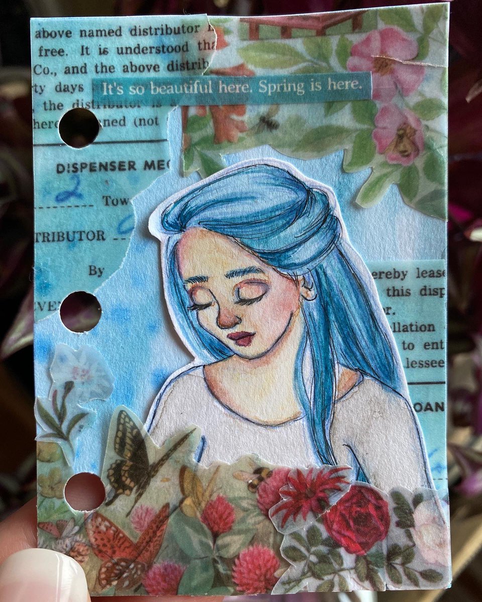 inkbird_art's tweet photo. Another page added to the mini journal. A wish for spring as the snow falls on all the daffodils. It wasnโt very springy this morning. Lol. ๐ธ๐ผ๐ท๐
#minijournal #miniartjournal #artjournal #artjournaling #floral #spring #washitape #watercolor #junkjournal #ArtistOnTwitter https://t.co/U0JdoVo0EI