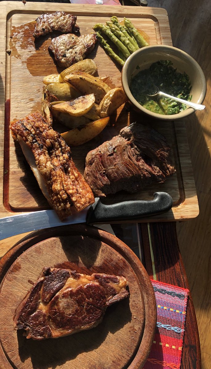 Saturday evening left overs from a busy morning…
Bavette… Pork Belly… Rib eye… Veal escalope… home made Chimichurri… now where is the wine?