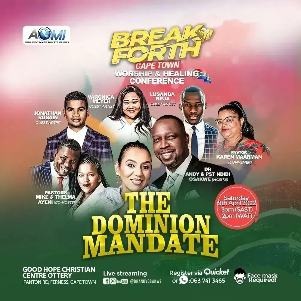 drandyosakwe's tweet photo. Ministering LIVE Now: Dr. Andy Osakwe

Blessed is he that comes in the name of the Lord!

Get ready for mighty demonstrations of the Spirit and Power!

Open your heart to receive from God!

Join us NOW!

#BreakForthSummit 
#SouthAfrica 
#CapeTown 
#AOMIOutreach  
#Day5 https://t.co/fsTv5TTjac