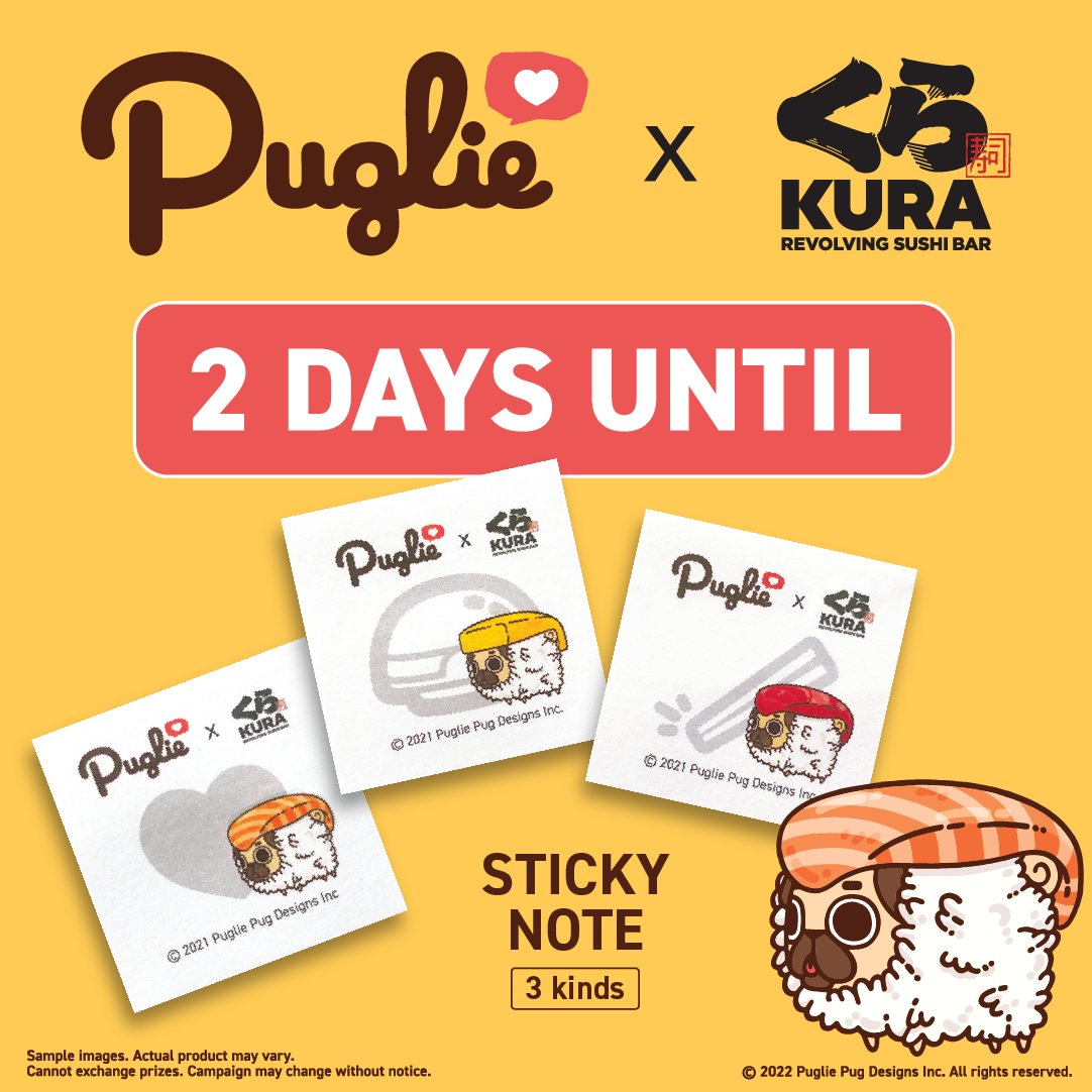 kurasushi_usa's tweet photo. ๐จ 2 DAYS ๐จ @PugliePug x Kura Sushi #BikkuraPon Collection #Prizes will be available beginning April 11, while supplies last! ๐จ๐ถโจ
#puglie #pug #pugliepug #pugart #sushi #sushitime #sushilovers #sushiroll #prize https://t.co/iOblCNqf2V