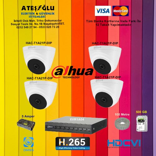 Dahua 4 Kameralı Dome 2Mp Montaj Dahil Set #dahuatechnology #dahua #kamera #kamerasistemleri #güvenliksistemleri #elektrik #cctv #güvenlikkamerası #ateşoğlu
