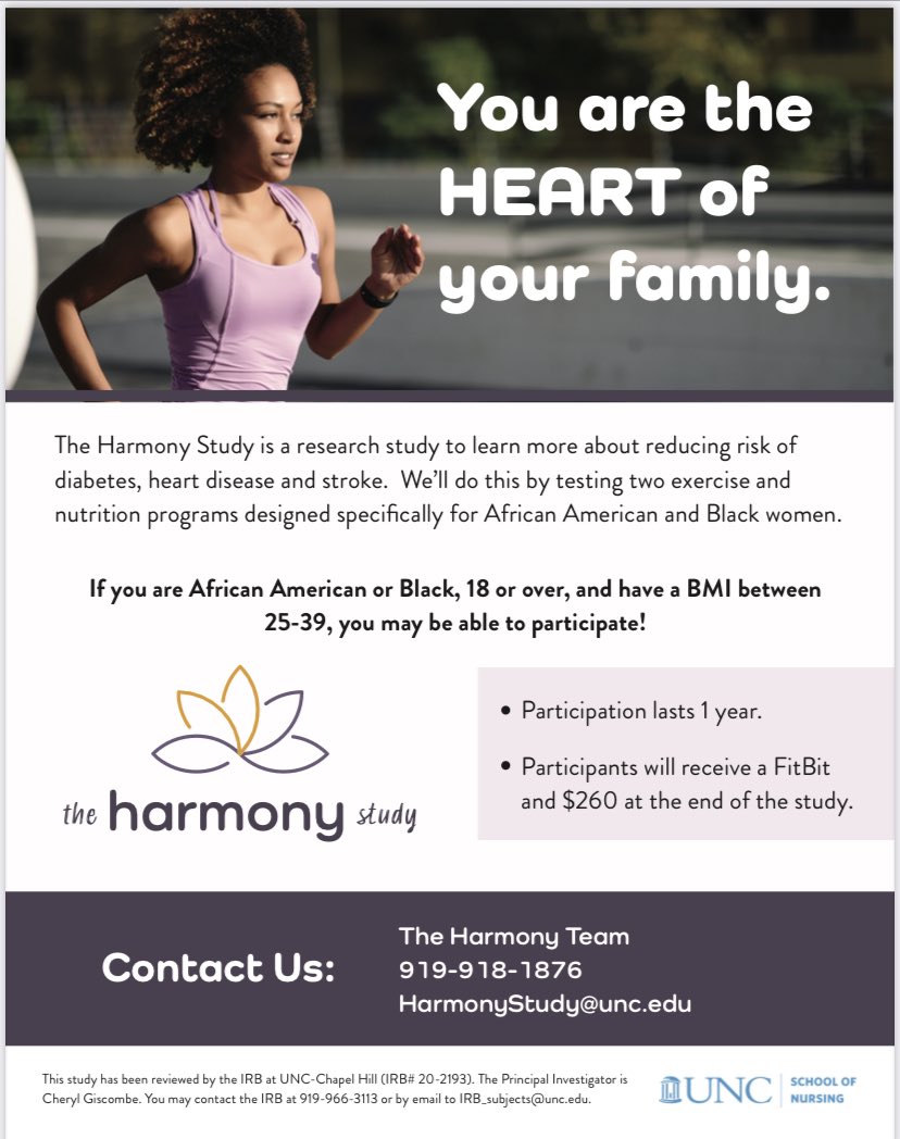 The Harmony Study - Dr. Cheryl Woods Giscombe, Founder and Lead Principal Investigator. Contact my team by visiting the website below:
studypages.com/s/the-harmony-…