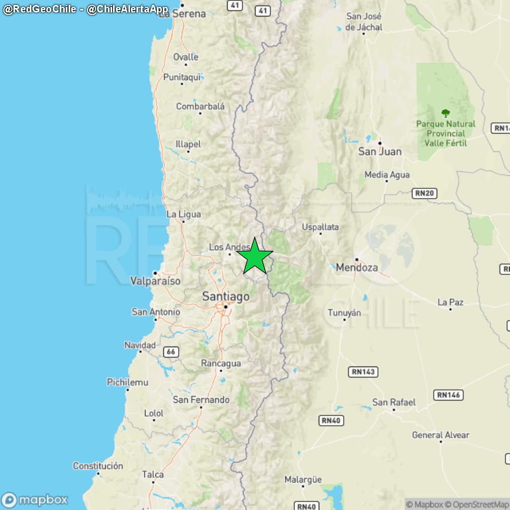 RedGeoChile's tweet image. REVISADO ⚠️ | Sismo de magnitud 4.1 (Ml) ocurrió a las 12:28:53 horas de hoy, 09/04/2022, a 33 km al este de Los Andes. y a una profundidad de 131.5 kilómetros (Fuente: #CSN).

¿Percibiste el sismo? ¡Repórtalo aquí!: bit.ly/ReportaUnSismo.