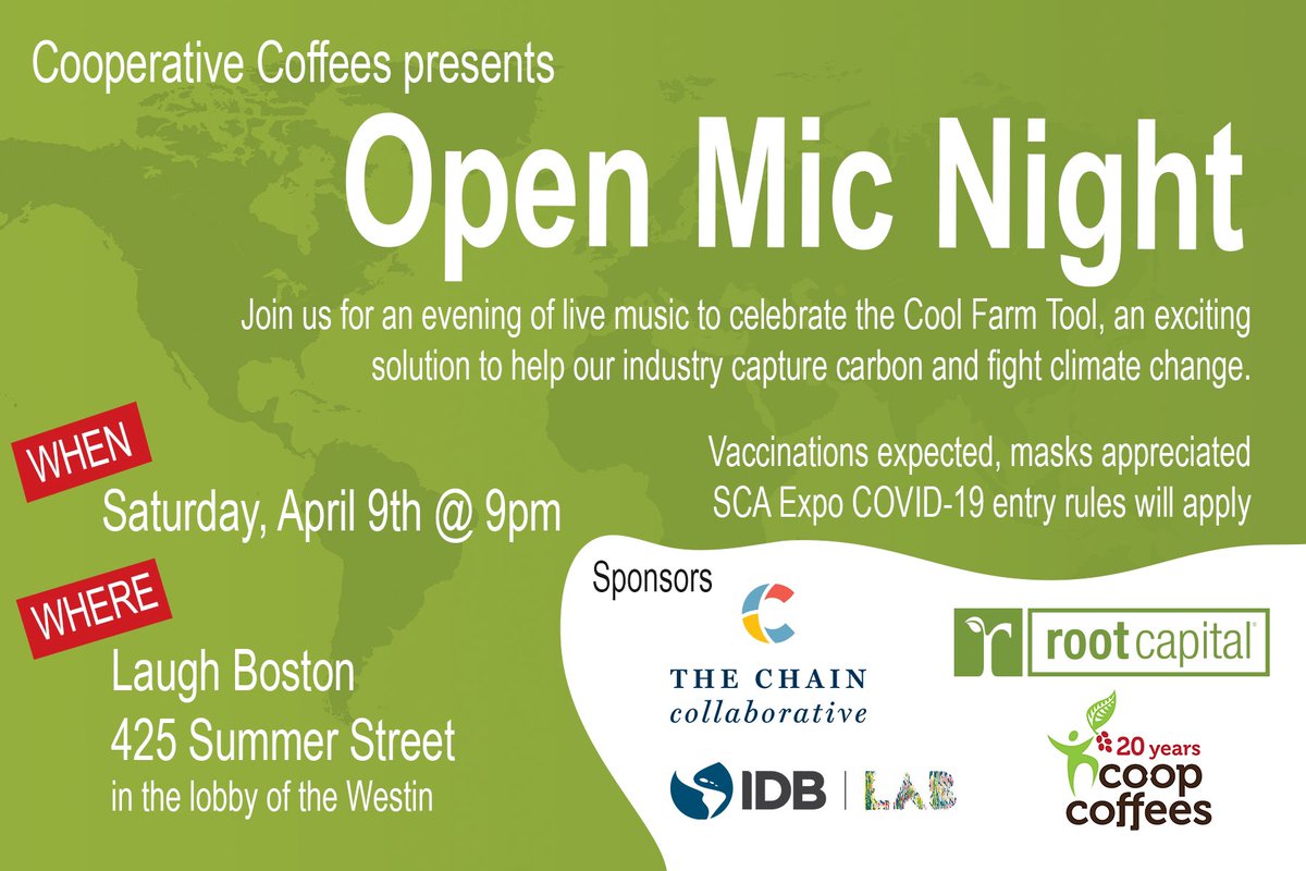 Join us tonight at 9pm for Open Mic Night, an evening of live music to celebrate the Cool Farm Tool. 

The Cool Farm Tool provides a solution to help capture carbon and fight climate change. Interested in learning more? The Cool Farm Report will kick off the evening at 6pm.