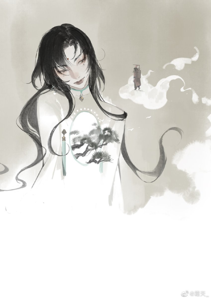 long hair black hair upper body solo chinese clothes smoke weibo logo  illustration images