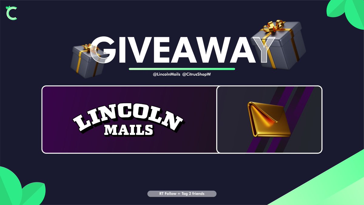 GIVEAWAY 🔥

<a href="/CitrusShopW/">Citrus_Shop</a> x <a href="/LincolnMails/">Lincoln Mails</a> 

2 x 50 Forwarded gmails
1 x Golden Ticket (Free Raffle Win)

🔁: Retweet
🤝: Tag 2 friends 
✅: Follow all tagged accounts! 

Ends in 72h.⏳